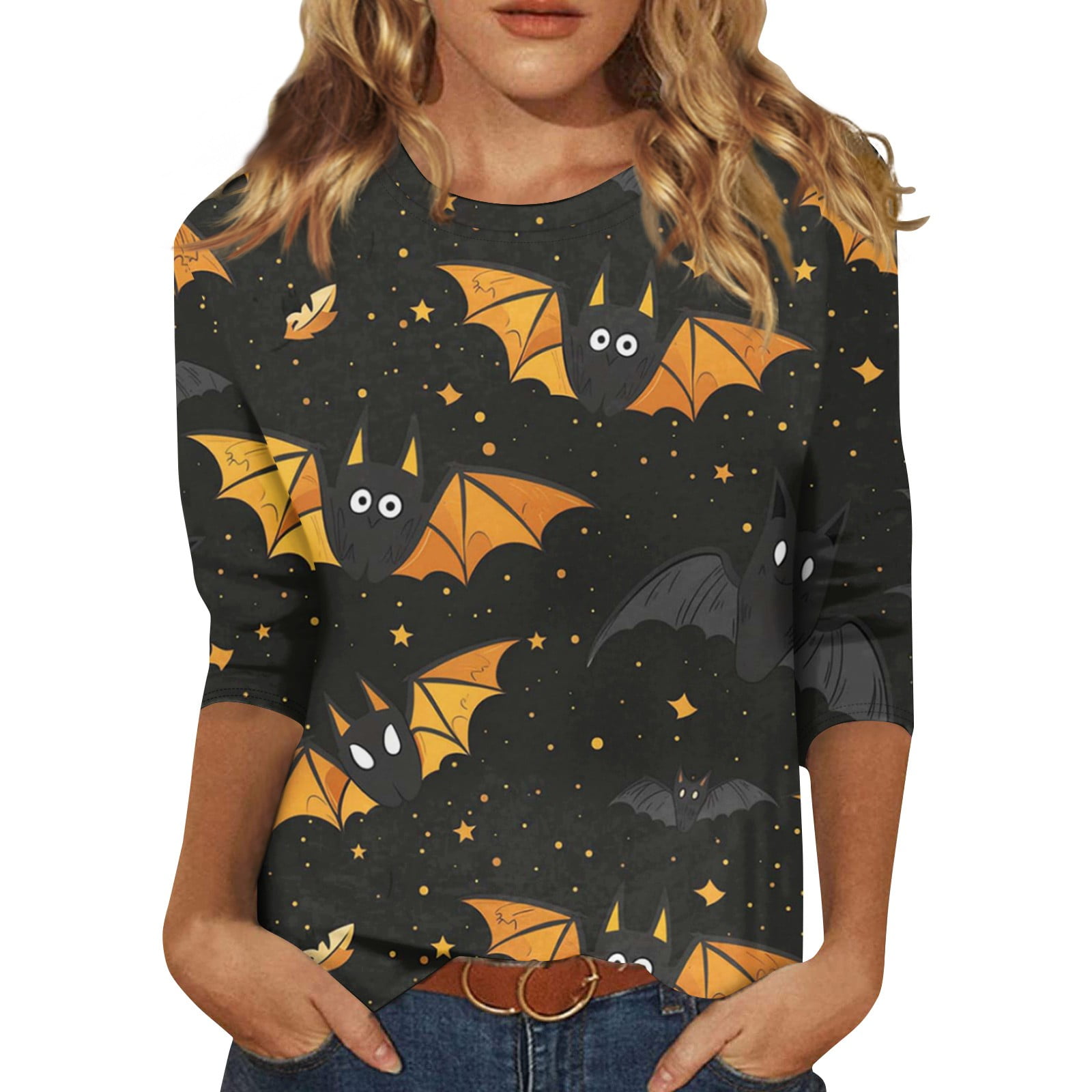 Fgvctg Halloween Women's Tops Funny Splatter Graphic Shirts 3/4 Sleeve