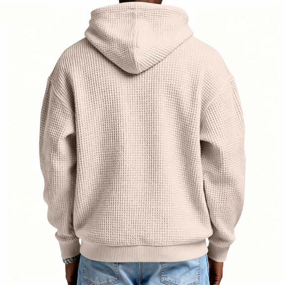 Fgvctg Hoodies for Men Comfy Hooded Waffle Sweatshirts Quarter Zip Oversized Pullover Shirt Long Sleeve Loose Winter Clothes With Pocket Complexion M