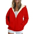thumbnail image 1 of Fgvctg Women's Zip Up Hoodie Long Sleeve Red Hoodies Hooded Fleece Sweatshirts 2025 Fall Drawstring Casual Jackets Oversized Coats with Pockets Red XL, 1 of 4