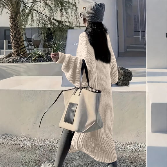 Fgvctg Long Cardigan Sweaters for Women Open Front Long Sleeve Cable Knit Cardigans Sweater Casual Oversized Sweaters Coats with Pockets Beige L