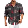 thumbnail image 1 of Fgvctg Long Sleeve Button Down Shirts for Men V Neck Blouses Collared Plus Size Date Day Love Heart Print Shirt Trendy Business Casual Tops Gray 3XL, 1 of 5