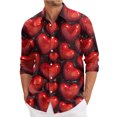 thumbnail image 1 of Fgvctg Long Sleeve Button Down Shirts for Men V Neck Shirts Soft Date Day Love Heart Print Collared Blouses Oversized Business Casual Tops Red M, 1 of 4
