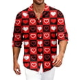 thumbnail image 1 of Fgvctg Long Sleeve Button Down Shirts for Men Cotton Shirt Collared Soft Blouse Date Day Love Heart Print Plus Size Business Casual Outfits Deep Red 4XL, 1 of 5