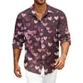 thumbnail image 1 of Fgvctg Long Sleeve Button Down Shirts for Men Cotton Shirts Trendy Collared Blouses Date Day Love Heart Print Oversized Business Casual Tops Hot Pink XL, 1 of 5
