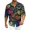 thumbnail image 1 of Fgvctg Long Sleeve Button Down Shirts for Men V Neck Blouses Trendy Date Day Love Heart Print Shirts Oversized Collared Business Casual Tops Dark Blue 2XL, 1 of 5