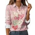 thumbnail image 1 of Fgvctg Long Sleeve Button Down Shirts for Women V Neck Shirt Collared Classic Blouses Date Day Love Heart Print Plus Size Business Casual Tops Light pink XL, 1 of 5