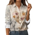 thumbnail image 1 of Fgvctg Long Sleeve Shirts for Women V Neck Button Down Blouses Collared Plus Size Date Day Love Heart Print Shirt Sweet Business Casual Outfits Khaki 2XL, 1 of 5