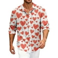 thumbnail image 1 of Fgvctg Long Sleeve Shirts for Men V Neck Button Down Shirt Soft Date Day Love Heart Print Collared Blouses Oversized Business Casual Outfits Red 4XL, 1 of 5