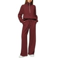 thumbnail image 1 of Fgvctg Lounge Sets for Women 2 Piece Tracksuit Set Half Zip Sweatshirt Fleece Wide Leg Sweatpants Fall Casual Jogger Lounge Sweatsuits with Pockets Wine L, 1 of 5