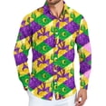 thumbnail image 1 of Fgvctg Mardi Gras Button Up Shirt Men Button Down Cotton Carnival Party Long Sleeve Shirts Fashion Collared Blouses Mask Print Oversized Business Casual Outfits Gold 2XL, 1 of 5