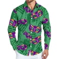 thumbnail image 1 of Fgvctg Mardi Gras Button Up Shirt Men Carnival Party Long Sleeve Cotton Button Down Blouse Collared Oversized Mask Print Shirt Fashion Business Casual Tops Turquoise XL, 1 of 5