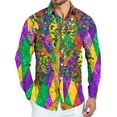 thumbnail image 1 of Fgvctg Mardi Gras Button Up Shirt Men Carnival Party Long Sleeve Cotton Button Down Shirts Casual Mask Print Collared Blouse Oversized Business Casual Tops Saffron L, 1 of 5