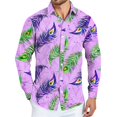 thumbnail image 1 of Fgvctg Mardi Gras Button Up Shirt Men Carnival Party Long Sleeve V Neck Button Down Blouse Collared Oversized Mask Print Shirts Dressy Business Casual Tops Purple Pink 2XL, 1 of 5