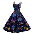 thumbnail image 1 of Fgvctg Mardi Gras Dress Party for Women Cute Sleeveless Cocktail Dress Classy Parade 1950s Tea Dress Carnival Glitter Mask Print Outfit Vintage Crewneck Clothing Dark Blue 2XL, 1 of 4