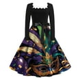 thumbnail image 1 of Fgvctg Mardi Gras Dresses Tea Party for Women Pretty Long Sleeve Cocktail Dresses Formal Retro 1950s Tea Dress Carnival Parade Glitter Mask Print Outfits Flowy Square Neck Clothing Army Green XL, 1 of 4