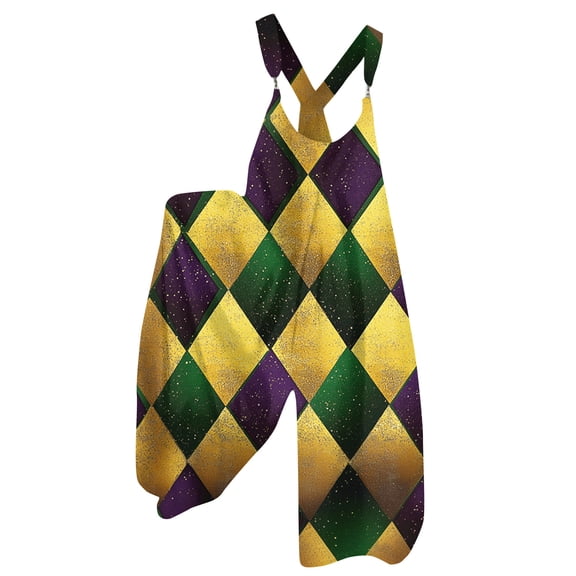 Fgvctg Mardi Gras Dressy Jumpsuits for Women Wide Leg Pant Carnival Party Spaghetti Straps Casual Mask Print Jumpsuits Sleeveless Bib Overalls Sprimg Romper Clothing With Pockets Earthy Yellow L