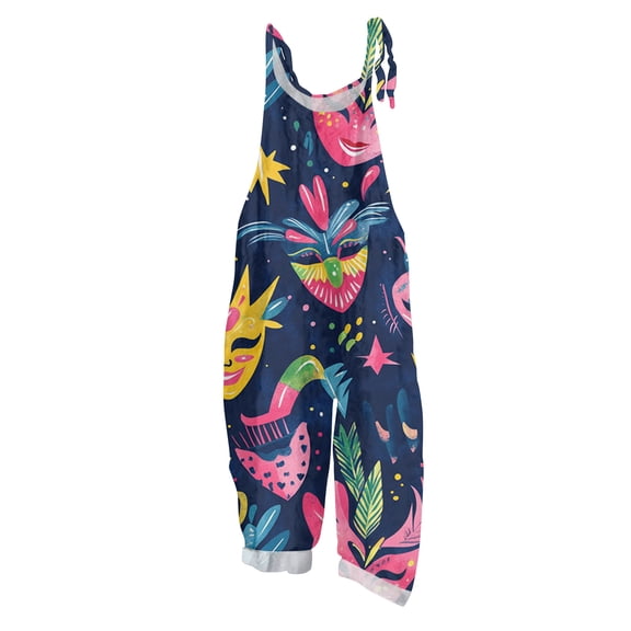 Fgvctg Mardi Gras Formal Jumpsuits for Women Sleeveless Carnival Party Spaghetti Straps Overall Fashion Wide Leg Pant Mask Print Bib Overalls Rompers Sprimg Pant With Pockets Royal Blue XXXXXL