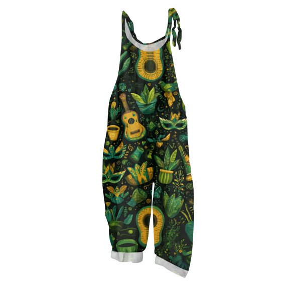 Fgvctg Mardi Gras Jumpsuits for Women Sleeveless Carnival Party Spaghetti Straps Overalls Fashion Wide Leg Pant Mask Print Bib Overalls Rompers Sprimg Pants With Pockets Dark Green L