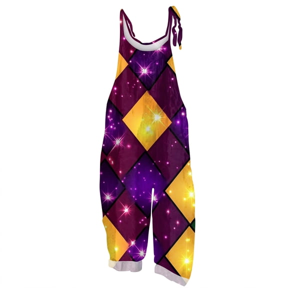 Fgvctg Mardi Gras Jumpsuits for Women Wide Leg Pant Carnival Party Spaghetti Straps Cute Mask Graphic Jumpsuits Sleeveless Bib Overalls Sprimg Rompers Clothing With Pockets Gold XXXL