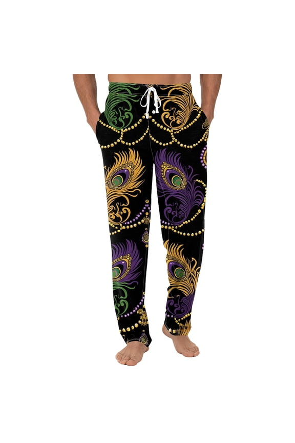 Mardi Gras Men's Pajamas Casual Sleepwear Carnival Party Wide Leg Pajama Mask Print High Waisted Pjs Pants Stretch Spring Drawstring Lounge Pants with Pockets Navy XL