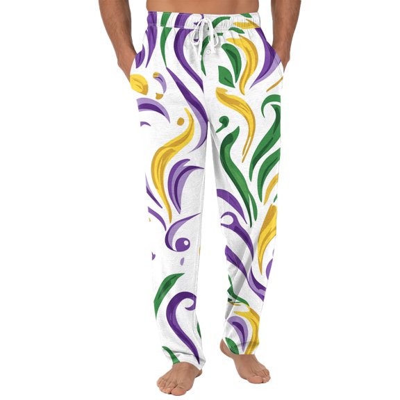 Fgvctg Mardi Gras Mens Pajamas Trendy Mask Print Carnival Party Wide Leg Pajamas Sleepwear High Waisted Pjs Pant Loose Spring Drawstring Lounge Pants with Pockets White 3XL