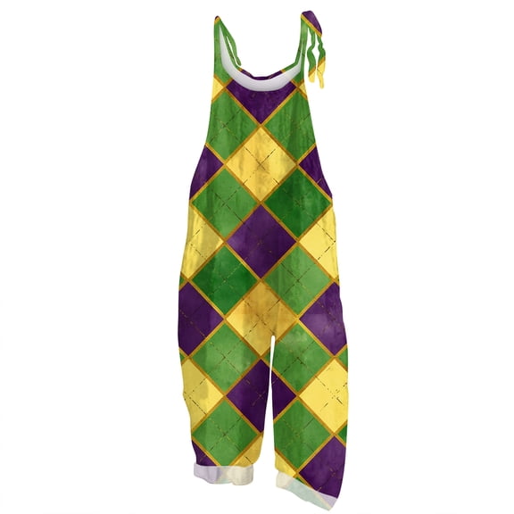 Fgvctg Mardi Gras Overalls for Women Wide Leg Pant Carnival Party Spaghetti Straps Adjustable Mask Graphic Jumpsuits Sleeveless Bib Overalls Sprimg Rompers Clothes With Pockets Yellow XXL