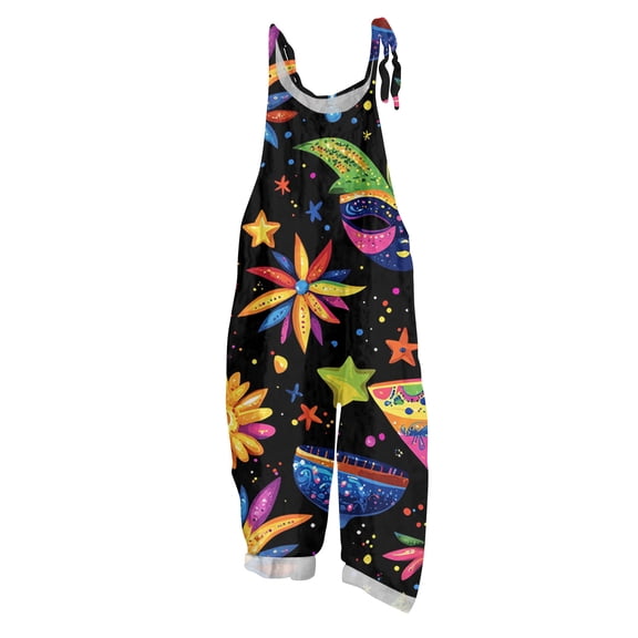 Fgvctg Mardi Gras Overalls for Women Wide Leg Pant Carnival Party Spaghetti Straps Fashion Mask Graphic Jumpsuit Sleeveless Bib Overalls Sprimg Romper Clothing With Pockets Black XL
