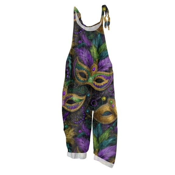 Fgvctg Mardi Gras Overalls for Women Wide Leg Pant Trendy Mask Print Overalls Sleeveless Romper Carnival Party Spaghetti Straps Jumpsuit Loose Bib Overalls With Pockets Dark Blue XXXL