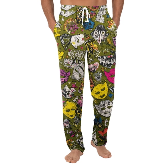 Fgvctg Mardi Gras Pajama Pants Mens Loose Carnival Party Wide Leg Sleepwear Pajamas Pant Multicolored Mask Graphic High Waisted Pjs Spring Drawstring Lounge Pants with Pockets Complexion 3XL