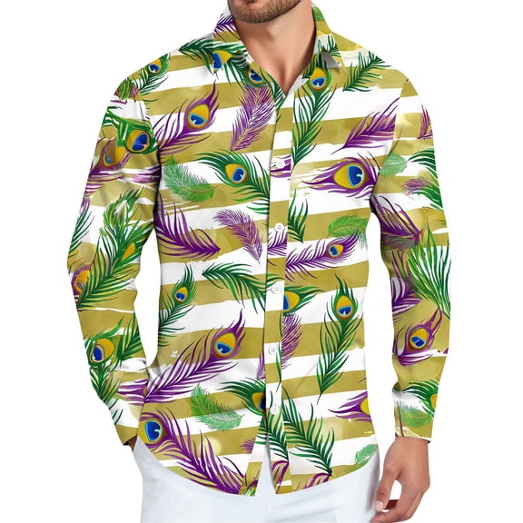 Fgvctg Mardi Gras Shirts for Men Carnival Party Long Sleeve V Neck Button Down Blouse Casual Mask Print Shirts Plus Size Collared Business Casual Outfits Green XL