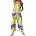 thumbnail image 1 of Fgvctg Mardi Gras Women's Jumpsuits Sleeveless Carnival Party Spaghetti Straps Overall Vintage Wide Leg Pant Mask Print Bib Overalls Rompers Sprimg Pant With Pockets Purple XXXXXL, 1 of 5