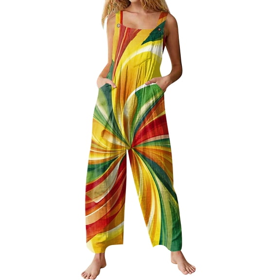 Fgvctg Mardi Gras Women's Jumpsuits Wide Leg Pant Carnival Party Spaghetti Straps Festival Mask Print Jumpsuits Sleeveless Bib Overalls Sprimg Rompers Clothes With Pockets Orange XXXXXL