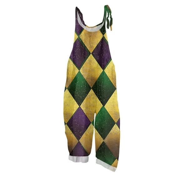 Fgvctg Mardi Gras Women's Jumpsuits Wide Leg Pant Vintage Overall Mask Print Sleeveless Carnival Party Spaghetti Straps Jumpsuits Rompers Bib Overalls Loose With Pockets Earthy Yellow XXL