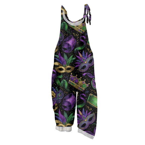 Fgvctg Mardi Gras Women's Overalls Sleeveless Carnival Party Spaghetti Straps Overall Comfy Wide Leg Pant Mask Print Bib Overalls Romper Sprimg Pant With Pockets Dark Gray M