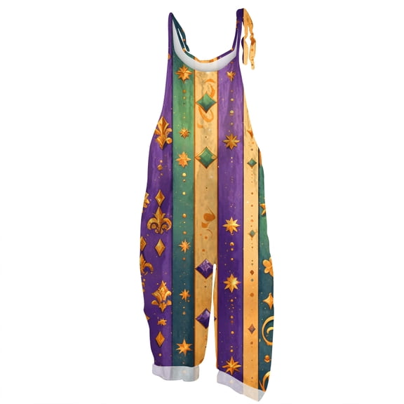Fgvctg Mardi Gras Women's Overalls Sleeveless Carnival Party Spaghetti Straps Overalls Festival Wide Leg Pant Mask Print Bib Overalls Rompers Sprimg Pant With Pockets Purple XXXL