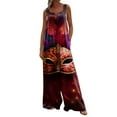 thumbnail image 1 of Fgvctg Mardi Gras Women's Overalls Wide Leg Pant Holiday Overall Mask Print Sleeveless Carnival Party Spaghetti Straps Jumpsuit Rompers Bib Overalls Plus Size Sprimg Pant With Pockets Wine L, 1 of 4