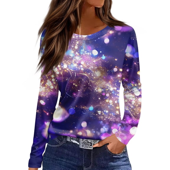 Fgvctg Mardi Gras Womens Fall Tops Dressy Casual Long Sleeve Crewneck Shirt Carnival Party Pullover Top Loose Mask Graphic Celebration Blouses Purple 3XL