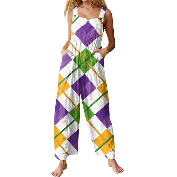 Fgvctg Mardi Gras Womens Jumpsuit Wide Leg Pant Trendy Overalls Mask Print Sleeveless Carnival Party Spaghetti Straps Jumpsuits Romper Bib Overalls Loose Sprimg Pants With Pockets Orange M
