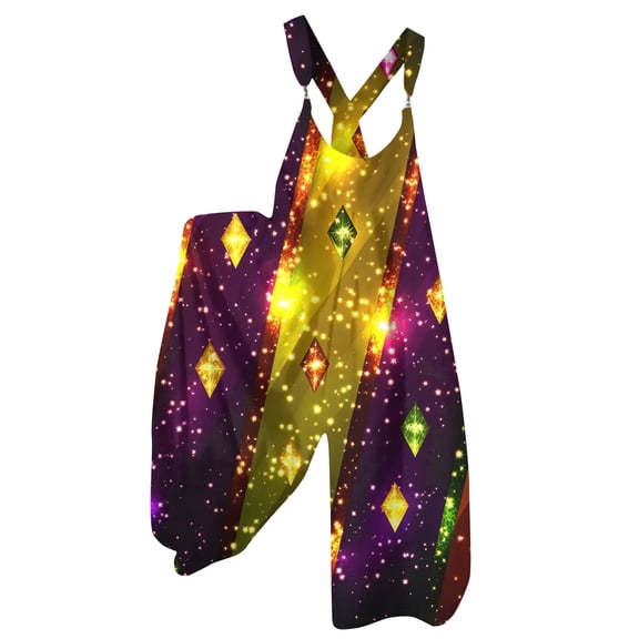 Fgvctg Mardi Gras Womens Jumpsuits Wide Leg Pant Carnival Party Spaghetti Straps Dressy Mask Print Jumpsuit Sleeveless Bib Overalls Sprimg Rompers Clothes With Pockets Earthy Yellow XL
