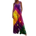 thumbnail image 1 of Fgvctg Mardi Gras Womens Jumpsuits Wide Leg Pant Carnival Party Spaghetti Straps Parade Mask Graphic Jumpsuits Sleeveless Bib Overalls Sprimg Rompers Clothing With Pockets Purple L, 1 of 6