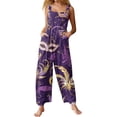 thumbnail image 1 of Fgvctg Mardi Gras Womens Overalls Wide Leg Pant Carnival Party Spaghetti Straps Comfy Mask Graphic Jumpsuits Sleeveless Bib Overalls Sprimg Rompers Clothes With Pockets Light Purple XXXL, 1 of 6