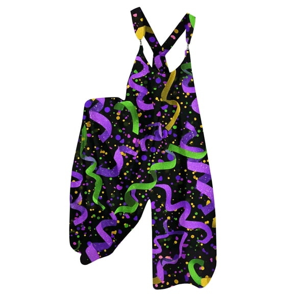 Fgvctg Mardi Gras Womens Overalls Wide Leg Pant Cute Overalls Mask Graphic Sleeveless Carnival Party Spaghetti Straps Jumpsuit Romper Bib Overalls Plus Size Sprimg Pants With Pockets Purple L
