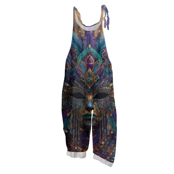 Fgvctg Mardi Gras Womens Overalls Wide Leg Pant Fashion Overalls Mask Print Sleeveless Carnival Party Spaghetti Straps Jumpsuits Rompers Bib Overalls Loose Sprimg Pants With Pockets Dark Gray XXXXL