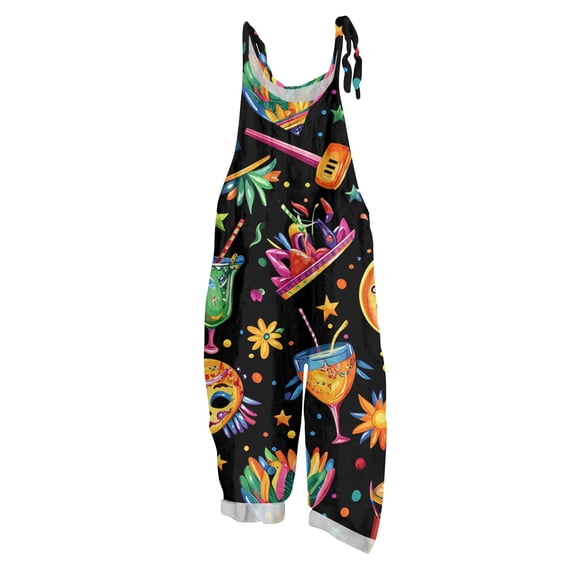 Fgvctg Mardi Gras Womens Overalls Wide Leg Pant Parade Overall Mask Graphic Sleeveless Carnival Party Spaghetti Straps Jumpsuits Rompers Bib Overalls Plus Size Sprimg Pant With Pockets Black XXXXXL