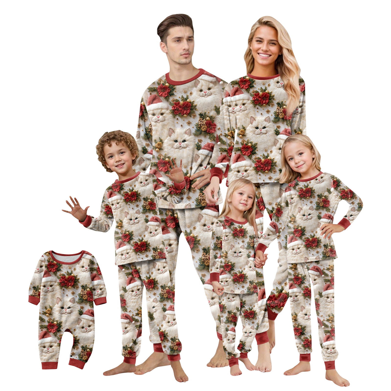 Christmas Family Matching Pajamas Sets - Holiday Elf Santa Tree Print Pjs For Family Photos & Gifts