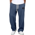 thumbnail image 1 of Fgvctg Men's Casual Retro Waffle Pants Elastic Waist Lounge Trouser Wide Leg Textured Baggy Joggers Pant Drawstring Loose Fit Spring Sweatpant with Pockets Navy L, 1 of 4