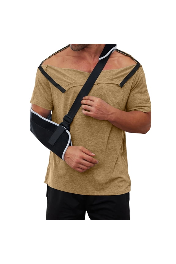 Men's Chemo Shirts for Port Access Chemotherapy Long Sleeve Cancer Care Package for Men Khaki S