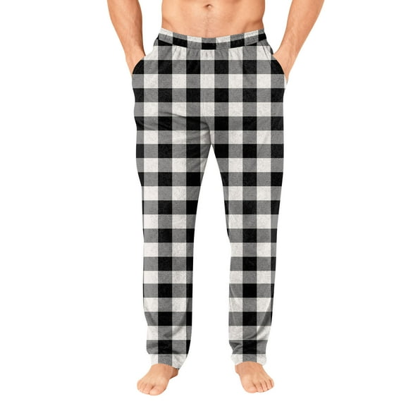 Fgvctg Men's Pajama Pants Flannel Plaid Lounge Pant Breathable Sleep Pajama Pants Sleepwear Lounge Bottom Funny Lightweight Pj Bottoms White 2XL