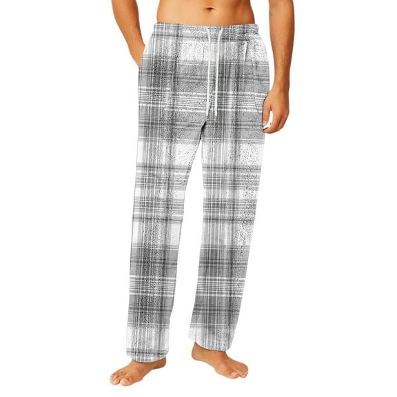 Fgvctg Men's Pajama Pants Flannel Sleep Lounge Plaid Pajama Pants Soft Sleepwear Pant Lightweight Lounge Bottom Comfortable Drawstring Pj Bottoms With Pockets Gray 3XL