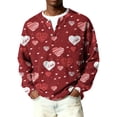 thumbnail image 1 of Fgvctg Men's Ribbed Button Down Valentine's Day Sweater Knit Henley Collar Sweater Love Heart Print Soft Pullover Slim Fit Long Sleeve Sweaters Loose Spring Clothes Wine L, 1 of 5